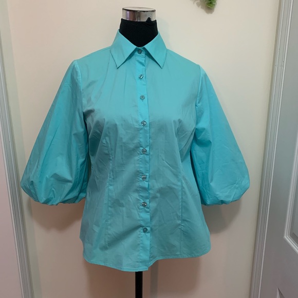 FMX Design Studio Puff Sleeve Poplin Button Down Shirt - Picture 2 of 7